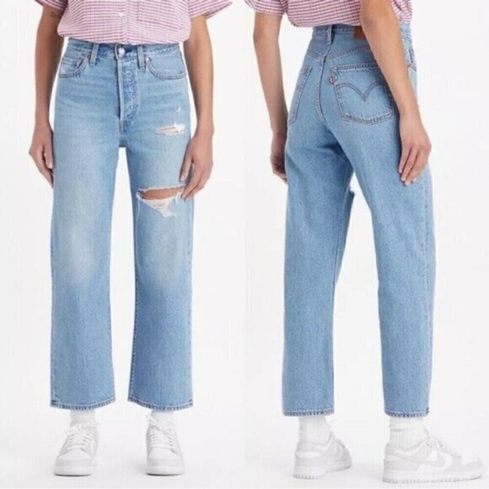 NWT Levi's Ribcage Jeans Size 26 Straight Leg Cropped High Rise Light Blue Wash